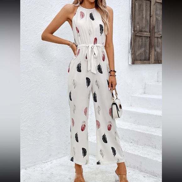 Boho feather print halter jumpsuit - Picture 12 of 16